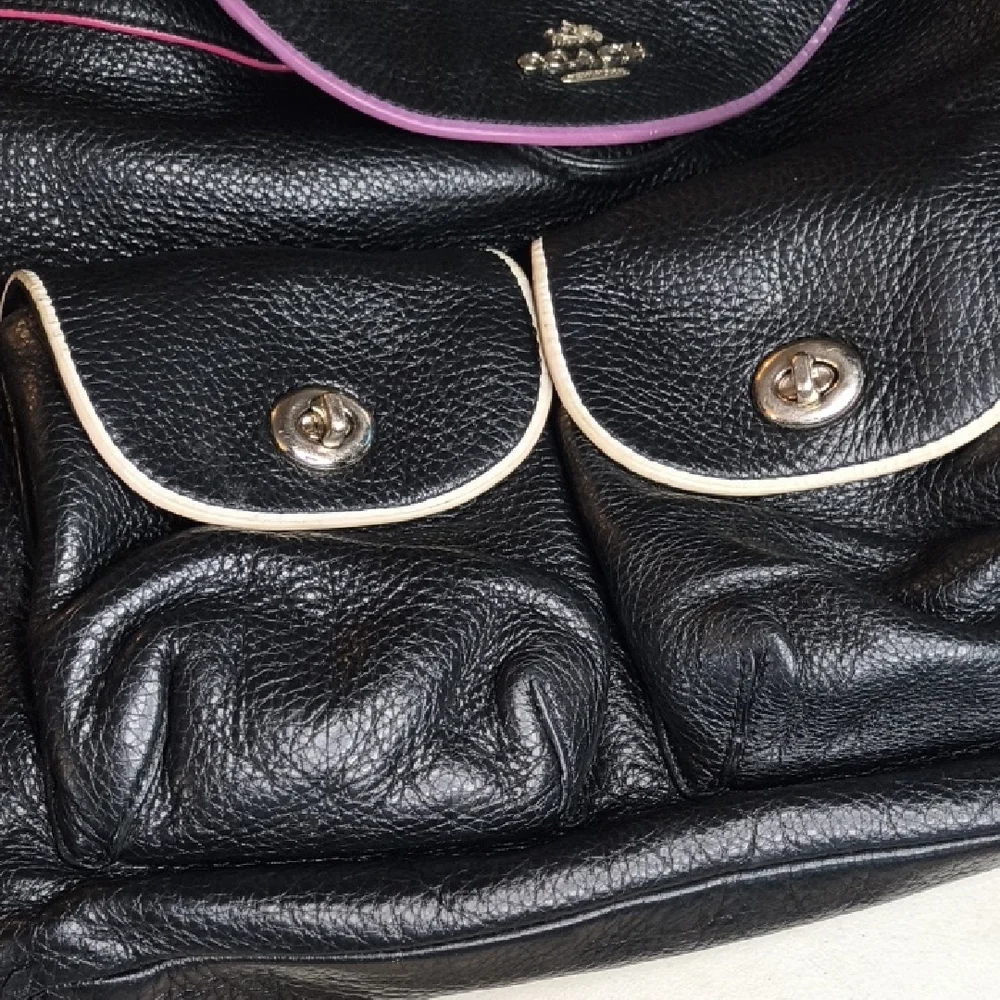 Coach Black and Purple Backpack with Pebbled Texture F12014
